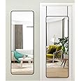 Warmiehomy Over Door Mirror Full Length, Black Wall Mounted Mirror, 37 * 147cm Door Hung Mirror, Full Body Mirror with Metal Framed Long Mirror for Living Room or Dressing Bedroom