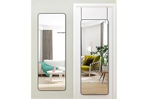 Warmiehomy Over Door Mirror Full Length, Black Wall Mounted Mirror, 37x147cm Door Hung Mirror, Full Body Mirror with Metal Framed Long Mirror for Living Room or Dressing Bedroom