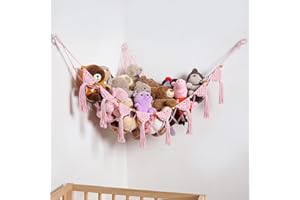 AMDERMI Aufbewahrung Netz Hängend Spielzeug Organizer Kinderzimmer Stofftier Hängematte für Kuscheltiere Teddy Eckspielzeug für Schlafzimmer(Rosa)