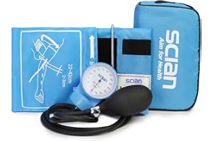 SCIAN Tensiomètre manuel - tensiomètre sans pôle avec anneau d, brassard universel, 22-42cm, infirmière, médecin, Senior, sac de transport pour adultes (bleu ciel)