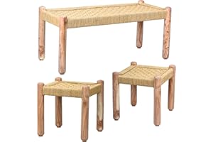 Marrakesch Orient & Mediterran Interior Josue - Juego de 3 taburetes y banco Josue, color natural