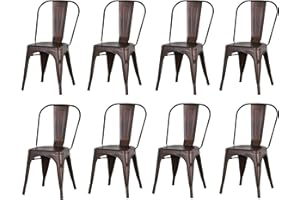 GrandCA HOME Juego de 8 sillas de Comedor de Metal apilables, sillas de jardín de Estilo Vintage Industrial, adecuadas para Uso en Interiores y Exteriores, Color Vendimia Viejo