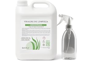 Bioky Vinagre Blanco Destilado 20º - Incluye Botella Pulverizadora - Súper Concentrado - Limpieza Multiusos - Fórmula Económica y Ecológica (5L)