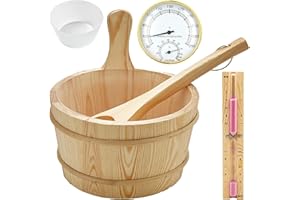 TAZZOR Seau de sauna (4 litres), seau de sauna avec truelle, seau de sauna en bois avec louche, sablier, sablier, thermique, hygromètre, seau de sauna résistant à la chaleur 4 l avec insert