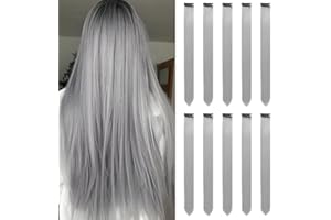 LUCKSWET Szare przedłużenia włosów dla dziewcząt, 56 cm, kolorowe, proste przedłużenie włosów na imprezę, pasemka, farbowane włosy, akcesoria dla dzieci i kobiet (10 szarych)