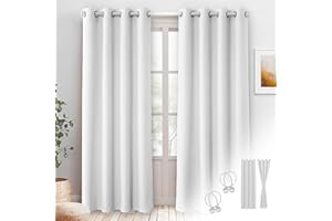 Cozyor Blickdichte Vorhänge Gardinen 2er Set mit Magnet-Raffhalter Thermogardine gegen Kälte, weiß Purity, Gardine mit Ösen für Schlafzimmer, Wohnzimmer, Kinderzimmer 240x135 cm