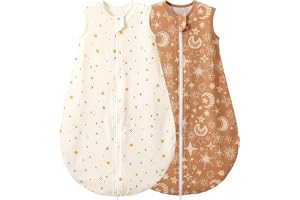 Duomiaomiao 2-pack Babysovsäck, 0,5 Tog helårs pojkesovsäck, lätt högkvalitativ bomullsflickesovsäck, lämplig för barn i åldern från 6 månader till 5 år (beige stjärnor/L)
