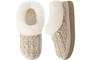 HomeTop Women's Knit Clog Slippers Comfy Warm Memory Foam Non-slip Indoor House Shoes with Fuzzy Collar