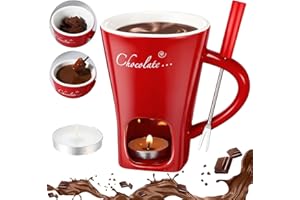 VUTLACE Chocolate Fondue Mug with Forks, Chocolate Melting Cup, Ceramic Butter Warmers Pot Set, Personal Cheese Melting Cup, Fondue Heated with a Tealight, Warmer Mug