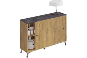 MUEBLES PITARCH Aparador Salón Comedor, Buffet, Mueble Auxiliar, 2 Puertas correderas, Roble Gold con Patas Negras, 87x120x40cm, Despensa, Cocina, Despacho, Recibidor Moderno Industrial, Modelo Kamet