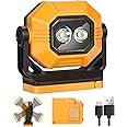 Easymaxx LED Rechargeable Work Light, 1500LM Portable COB Magnetic Lights with 3 Modes & 360° Rotatable, IPX4 Waterproof Worklight for Car Repairing, Job Site Lighting, Emergency (1 PC)