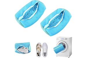 ELFINFI 2 Stück Schuhbeutel Waschmaschine, Wiederverwendbarer Schuhwaschbeutel, Wäschenetz Schuhe mit 360°-Reinigungsflaum, Schuhsack Waschmaschine für Washing Machine, alle Schuharten und Größen (Blau)