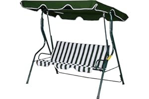 ‎OUTSUNNY Outsunny Hollywoodschaukel, 3-Sitzer Gartenschaukel, Schaukelbank, Verstellbares Sonnendach, Metallrahmen, Grün 170 x 110 x 153 cm