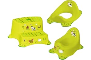 OKT KIDS 3er Set Z Funny Farm grün WC Aufsatz + Kindertopf + Hocker zweistufig Toilettentrainer