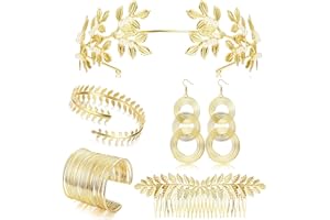 Milacolato Greca Tiara Bracciale Bracciali Aperti Set per Donna Greca Foglia Fascia per Capelli Pettine Bobina Bracciale per Braccio Triplo Swirl Orecchini Pendenti Cosplay Accessori Parure Gioielli