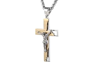 HZMAN Edelstahl Kreuz Kette für Herren Vaterunser Bibel Verse Jesus Kruzifix Kreuz Halskette Anhänger Schmuck Geschenk