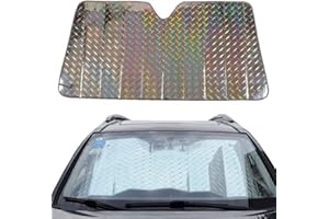 GIMOCOOL Car Windscreen Sun Shade Foldable, Car Sunshades For Windshield, Car Windscreen Heat Shield Reflective Car Shade Umbrells,5 Layer UV Protection Iridescent Sun Shield Visor For Car Windshield