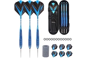 HFDONGL Zestaw 3 profesjonalnych rzutek stalowych, 22 g, z metalową końcówką, zestaw rzutek do darta Target Darts Steel Darts 3 aluminiowy trzonek i 6 ochraniaczy lotu