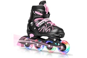 ERNAN Patins à Roues alignées, réglables et Lumineux pour Enfants, garçons et Filles, Patins à roulettes pour Enfants, Jeunes, débutants