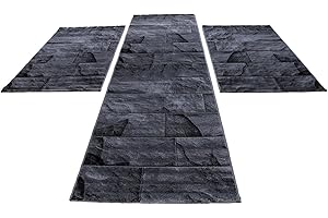 ‎HOMEBYHOME HomebyHome Bettumrandung Schlafzimmer 3 teilig Kurzflor Teppich Schwarz - Waschbarer Teppich Extra Flauschig Bettvorleger Schlafzimmer Bettset:2 x 80x150 cm + 1 x 80x300 cm