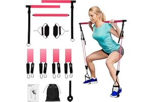 BADGESHAND Pilates Bar Set Pilates Bar Kit with 4 Elastic Adjustable Resistance Bands Professional Pilates Fitness Equipment Pilates Stick with Foot Loop for Yoga Stretch Sculpt (140lbs)