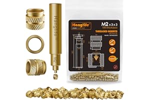 HANGLIFE M2 Insertos Roscados de Ajuste Térmico con Puntas Soldador, Insertos de Tuercas para Componentes de Impresión 3D y Piezas de Plástico - Tuercas Moleteadas Métricas de Latón (100 Piezas)