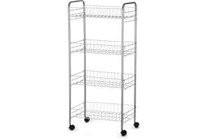 TIENDA EURASIA – Verdulero de Cocina, 4 Altura, con Ruedas Giratorias, Color Plata, Carrito de Cocina, Metal y Plástico PP, Fácil Montaje y Movilidad (4 Pisos)