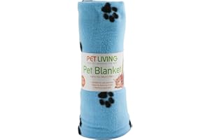 PET LIVING New Pet Touch Soft Fleece Pet Blanket Dogs Puppy Cat Kittens Blankets Paws & Bones Print ((100 X 150) cm, Blue (Black Paws))