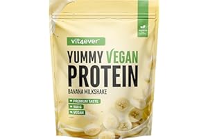 VIT4EVER Yummy Vegan Protein Banana Milkshake – Batido proteico vegetal con 24,8 g de proteína por porción a partir de aislado de haba (fava) con BCAA y aminoácidos – 908 g
