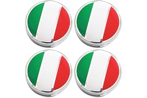 PTDecals Set di 4 pezzi 60mm coprimozzo cerchi ruota centro argento con adesivo bandiera italiana per coperture auto per veicol