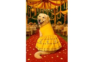 That Dog In Tuxedo silk Dog Wedding/Festive - Diwali Dog Dress/Frock/Costume Clothes for Dogs (26 - L, Yellow), 1 count