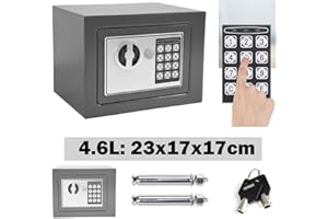 HUINI Petit coffre-fort électronique mural - En acier - Avec 2 clés - 4,6 l - Gris