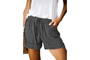 comefohome Shorts Damen Sommer High Waist Kordelzug Elastische Taille Lässig Elegant Kurze Hose Baumwolle Hosen mit Taschen