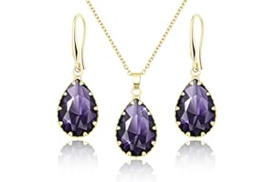 Linawe Crystal Jewellery Sets for Women, Imitation Diamond Pendant Necklace, Rhinestone Drop Dangle Earrings, Birthstone Cubic Zirconia Matching Wedding Jewellery, 14K Gold/Rose Gold/Silver Tones