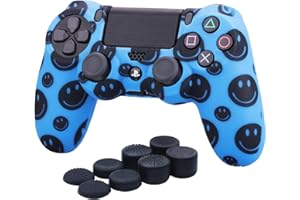 YoRHa Water Transfer Printing (Sorriso Viso Blu) Custodia in silicone Cover per PS4 / slim/Pro Dualshock 4 Controller x 1 Con manopole Pro x 8