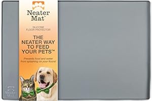 Neater Pet Brands Neater Mat Tapis de gamelle en Silicone imperméable pour protéger Les sols de la Nourriture et de l'eau (81,3 x 61 cm Silicone, Gris Acier)