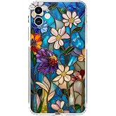 PrintiFy iPhone 11 ile Uyumlu Vitray Mavi Bahar Tasarımlı Şeffaf Silikon Kılıf