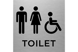 VIRO DISPLAY Slimline Aluminium Male, Female Accessible Toilet Sign from ViroDisplay® - Rigid Brushed Silver 150 x 150mm - Durable Printed Surface - Self-Adhesive Fixing (1)