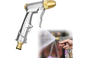 BUOSHUO Garten Handbrause,100% Metall Garten Spritze,Hochdruck-Zinklegierung,Garten Brause,Wasserdüse mit 4 Modi,Verstellbarer Wasserdurchfluss,für Garten Bewässerung,Autowaschanlagen Einfacher Silber