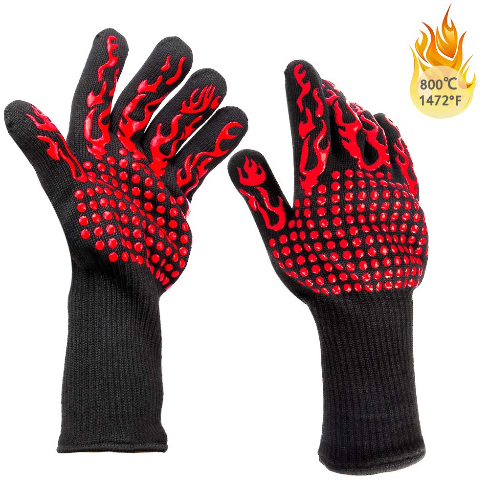 Vlecexs Grillhandschuhe Leder 40cm - Hitzebeständige Ofenhandschuhe Paar