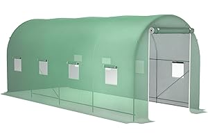 Outsunny Invernadero de Túnel 500x200x205 cm Invernadero de Jardín con Puerta Enrollable y 8 Ventanas Cubierta PE 140 g/m² Marco de Metal para Cultivo Plantas Verduras Verde