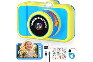UFFERSON Kinderkamera mit 360°Rotierendes Zoomobjektiv, 3,5" Großes Display, Kinder Kamera mit Selfies, LED-Blitz, Digitalkamera Fotoapparat Kinders mit 32G Karte, Spielzeug Geschenke für Kinder 3-12