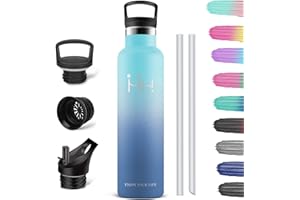 HoneyHolly Gourde Isotherme - Bouteille Isotherme 1L - Gourde INOX avec Paille - Gourde Sport Étanche - 18/8 Acier Inoxydable, Bouteille d'eau pour Sport, Randonnée, École, Bureau