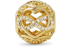 GNOCE Infinity & Heart Charm Perle Argent Sterling Plaqué Or 18K Perles Creuses Entrelacées Or Charme Fit Bracelet/Collier pour Femmes Filles Fille
