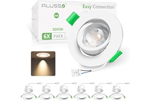 ALUSSO Spot LED encastré 230V 5W 400lm Orientable 45°, 3000K Blanc chaud, Ultra-plat 2.5cm, Angle d'éclairage 60°, Spots encastrés IP20, Blanc Plastique pour Cuisine Salon Plafond, Pack de 6