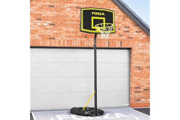 FORZA Système de Poteau et Panier de Basket Réglable | Panneau en PEHD et Anneau en Acier | Base avec Roues pour Portabilité