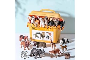 TOYBY 36PCS Animals Figures, Realistic Jungle Animal Figurines, Mini Farm Animal Figures Toy, Plastic Safari Animal Figurines Set,Wild Zoo Animals Learning Educational Toys Cake Toppers Birthday Gift