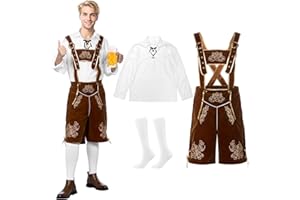 Harsever Tenue pour la fête de la bière pour homme, pantalon en cuir pour homme, chemise traditionnelle blanche avec pantalon en cuir Paulgos et chaussettes blanches, 3 pièces pour fête de la bière