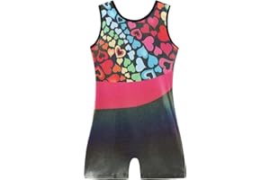 Cucudy Gymnastics Leotards for Girls Gradient Sparkle Color Dance Leotard Sleeveless Dancewear Girls Leotards Athletic Ballet Dance Dress Kids 3 4 5 6 7 8 9 10 11 12 Years