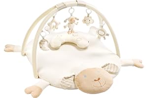 Fehn 3-D-Activity-Decke Spielbogen Schaf – Baby Krabbeldecke mit 5 abnehmbaren Spielzeugen zum Greifen – Spieldecke für Babys und Kleinkinder ab 0+ Monaten – Krabbelmatte als Geschenk zur Geburt